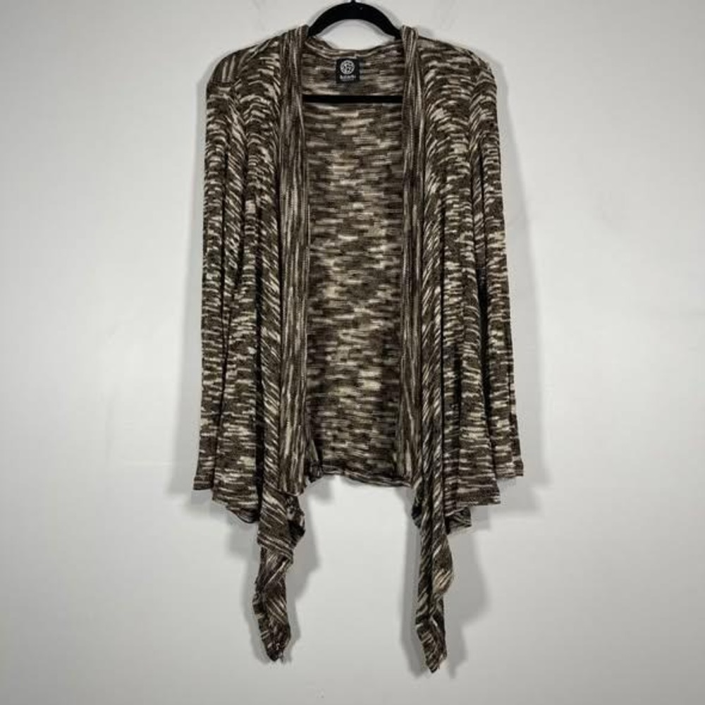 Bobeau Waterfall‎ Cardigan Womens Medium Brown Multi Marled Boho Y2K Stretchy